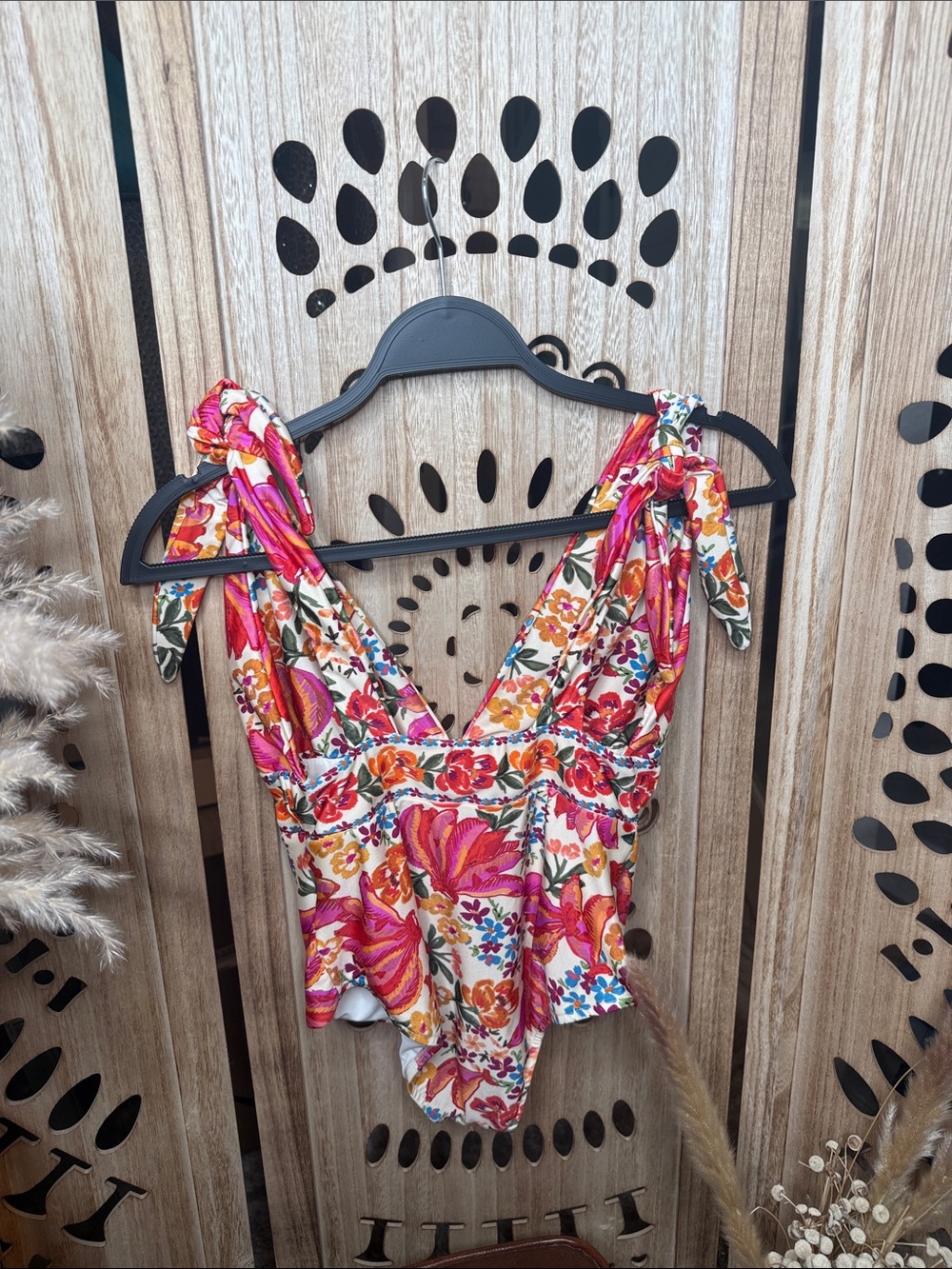 FARM Rio Floral Tie-Shoulder One-Piece - Pink, Orange & White - Picture 3 of 8